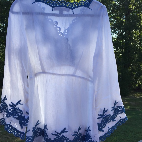 new Denim 24/7 embroidered boho Tunic white & blue - Picture 6 of 6